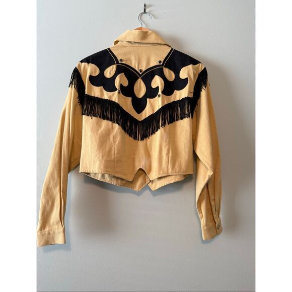 1849 Authentic Ranchwear Womens M Fringe Trim Western Jacket Beige Black Cowgirl - Picture 7 of 13